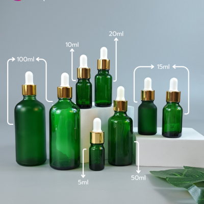 ขวดแก้วอโร่มา-หัวดรอปเปอร์ : ขวดอโรม่า สีเขียว 5ml 10ml 15ml 20ml 30ml 50ml 100ml
