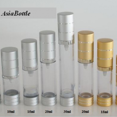 ขวดสูญญากาศ 10ml : ขวดปั๊มสูญญากาศ 10ml คาดเส้น สีเงิน สีทอง ส่ง100ใบ 27฿