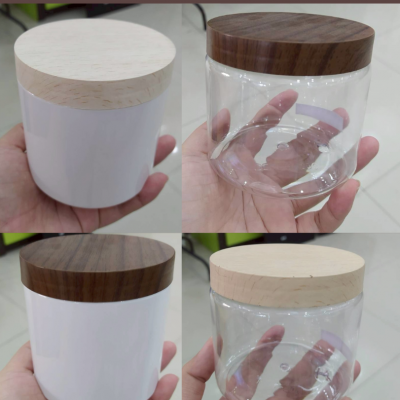 กระปุกครีมพลาสติก : กระปุกใส่สครับฝาลายไม้ 500g
