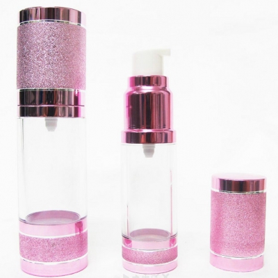 ขวดสูญญากาศ 15 ml : สูญญากาศ(โปร่งแสง)ฝาผิวหยาบสีชมพูเงา 15 ml
