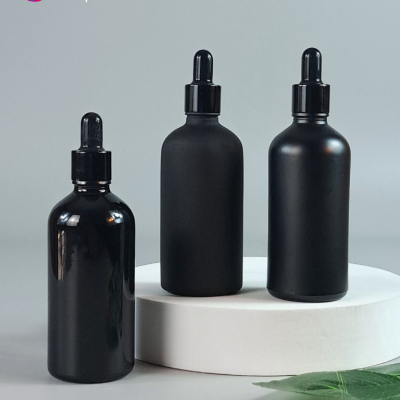 ขวดแก้ว : ขวดแก้วใส่เซรั่มสีดำ  100ml