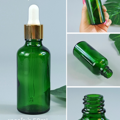 ขวดแก้วอโร่มา-หัวดรอปเปอร์ : ขวดอโรม่า 50ml สีเขียว