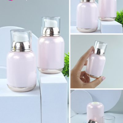 ขวดปั๊มอคิริกสวยงาม ( มีสาย ) : ขวดเซรั่มสีพิ้งโกลด์ Pink Gold เซรั่มพรีเมี่ยม หัวปั้ม สูญญากาศ 30ml