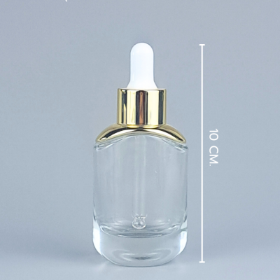 ขวดแก้วอโร่มา-หัวดรอปเปอร์ : ขวดเซรั่ม 30ml สีใส คอทอง ขวดอโรม่า