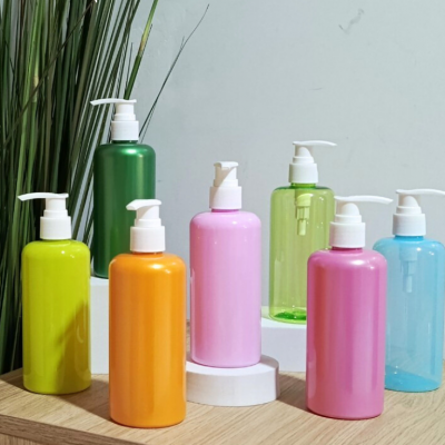 ขวดปั๊ม PET ใส + หัวปั๊ม : ขวดปั๊ม ขวดชมพู โลชั่น 300ml สีพาสเทล