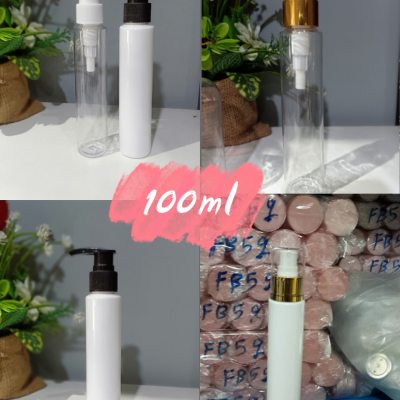 ขวดปั๊ม PET ใส + หัวปั๊ม : ขวดปั๊ม 100ml ไหล่ตัด ขวดแชมพู ขวดโลชั่น ขวดสบู่เหลว