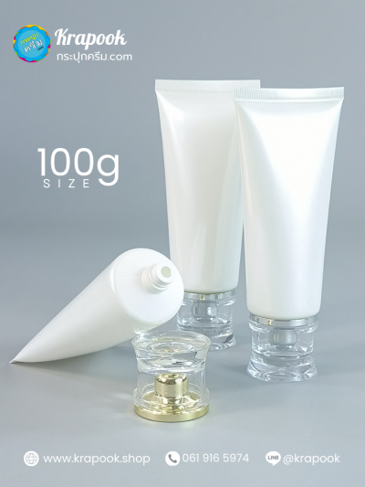 หลอดใส่ครีม 100g ฝากระโปรง สีเงิน สีทอง