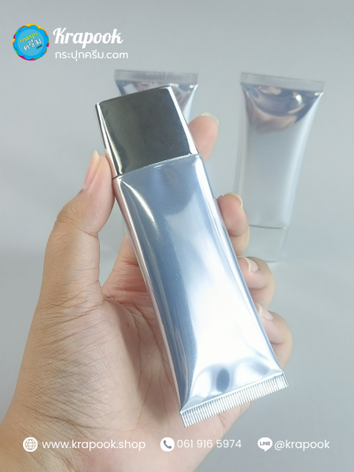 หลอดสีเงินใส่กันแดด 5ชั้น หลอดแบน 50g สีเงิน