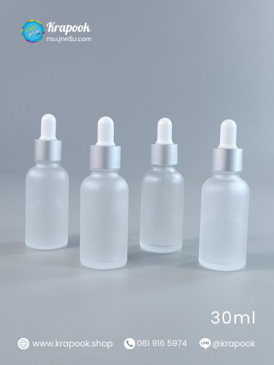 อโรม่า ขวดแก้ว 30ml ขวดดรอปเปอร์ ขาว ขุ่น ใส